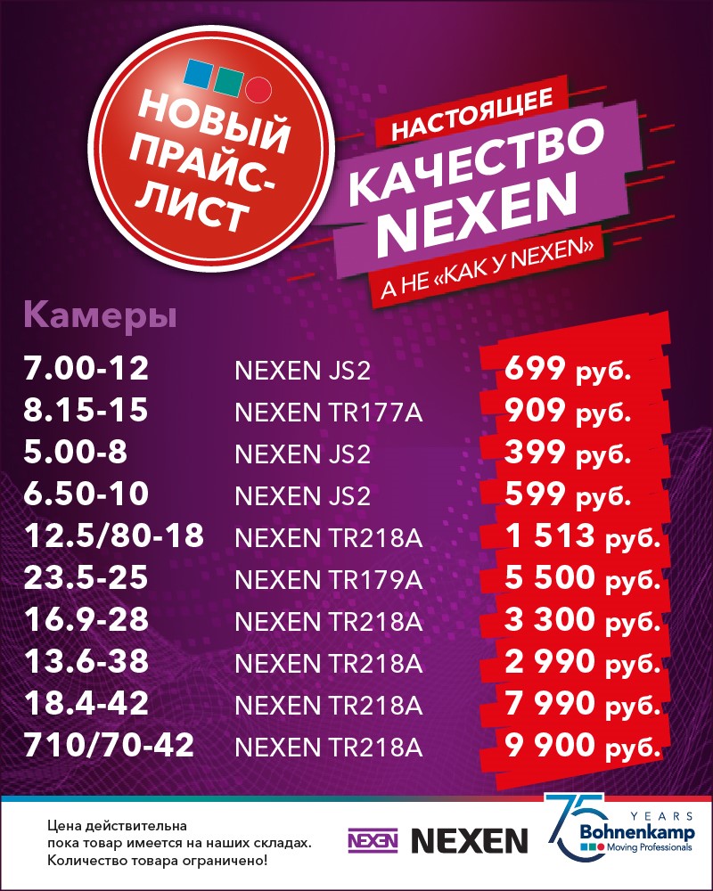 Предлагаем обновленный перечень товаров по сегменту камеры NEXEN в категории «Любимый размер» с уникальной ценой